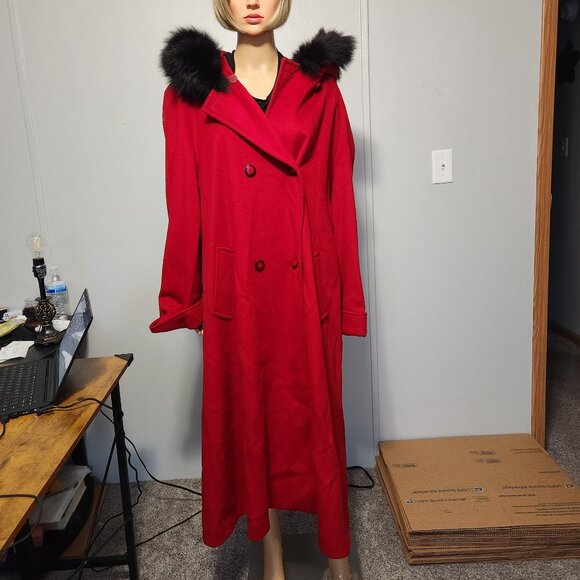 #705 L/XL Wool blend f/l cpat, fox fur trimmed hood - Picture 1 of 5